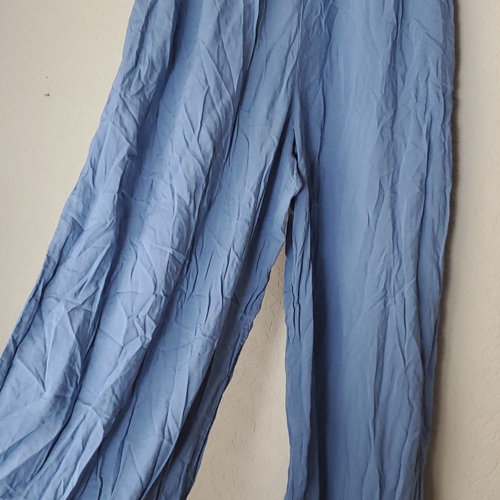 NWT June & Hudson Jumpsuit XL Blue White 2 Tone Wide Leg Colorblock Short Sleeve - Picture 3 of 16